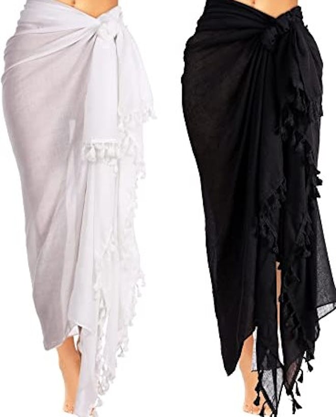 Batik Long Sarong Swimsuit Wrap with Tassels