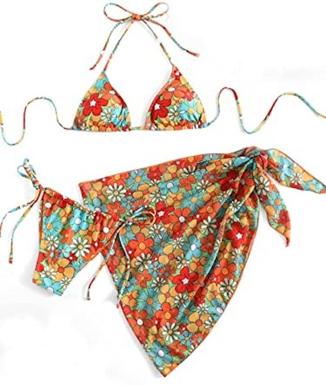 SOLY HUX Triangle Bikini with Mesh Beach Skirt (3-Piece Set)
