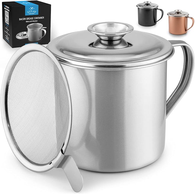 Zulay Kitchen Bacon Grease Container With Strainer
