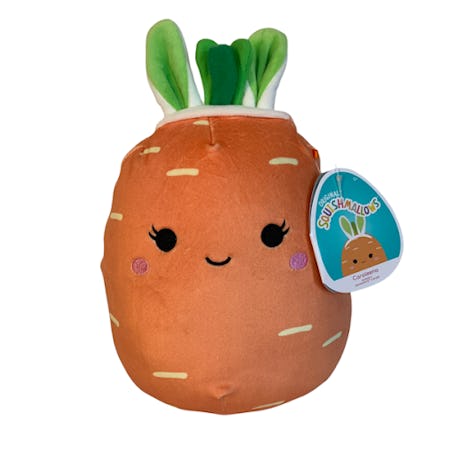 Squishmallow easter includes this carrot plushie.