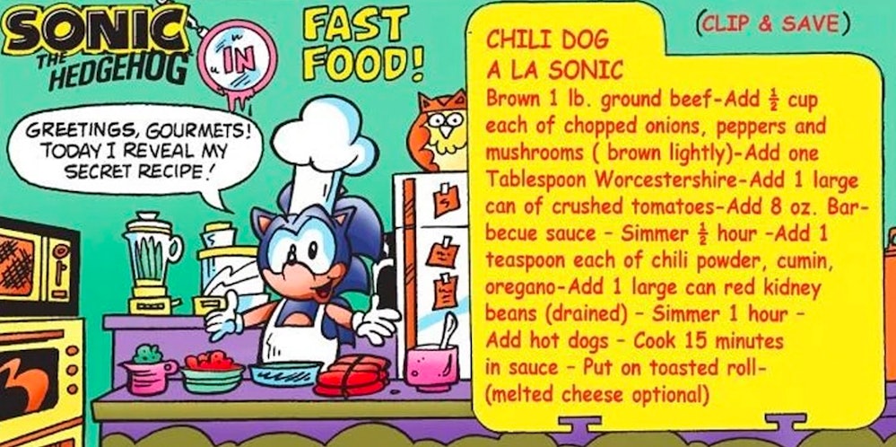 Sonic’s own personal recipe from Sonic the Hedgehog #1 in 1993.
