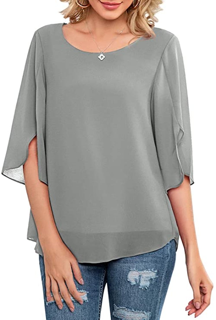 Neineiwu Butterfly Sleeve Chiffon Tunic Blouse 