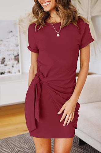 MEROKEETY Tie Waist Short Sleeve T-Shirt Dress