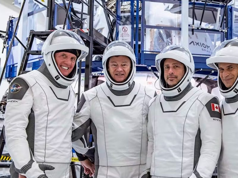 The crew consisting of pilot Larry Connor of the United States, commander Michael López-Alegría of S...