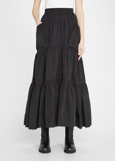 PLAN C Parachute Tiered Nylon Maxi Skirt athluxe trend