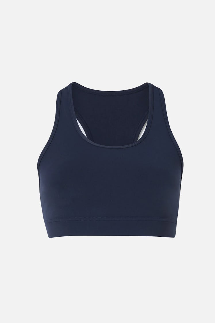 This navy blue sports bra from Bandier makes for an easy and affordable athleisure look.
