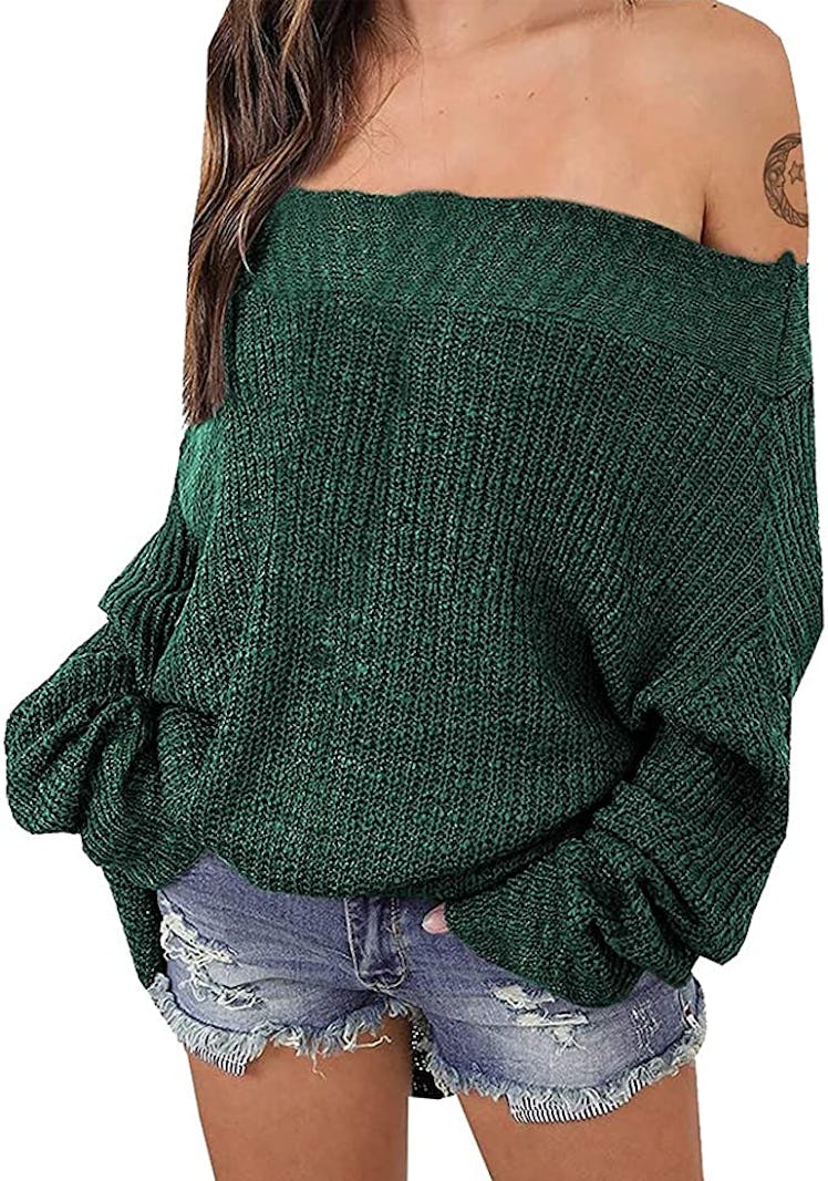 EXLURA Off Shoulder Batwing Sweater