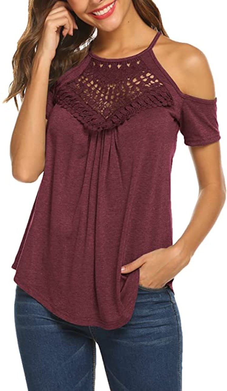 Bluetime Cold Shoulder Lace Tunic Top