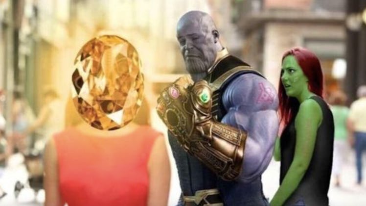 Meme of Thanos between two girls   