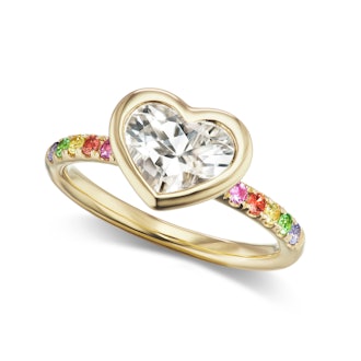 Cirque Heart Bezel Solitaire Pavé Band Ring with White Topaz & Rainbow Pavé
