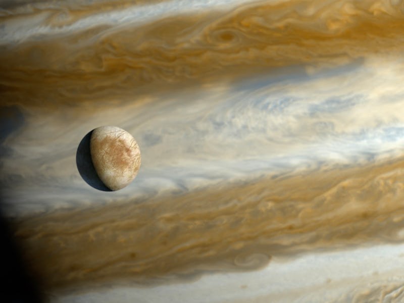 Europa passing in front of jupiter (illustration)