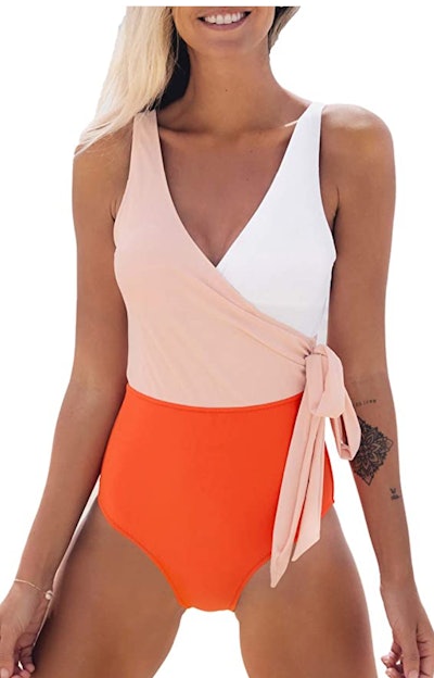 This tie side wrap swimsuit is an easy suit to nurse in.