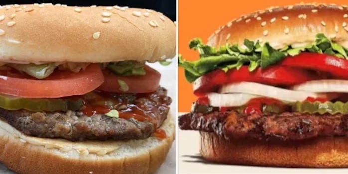 Side by side comparison of the actual Whooper and its advertisement 