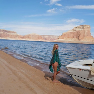 Kate Moss on a beach in Utah