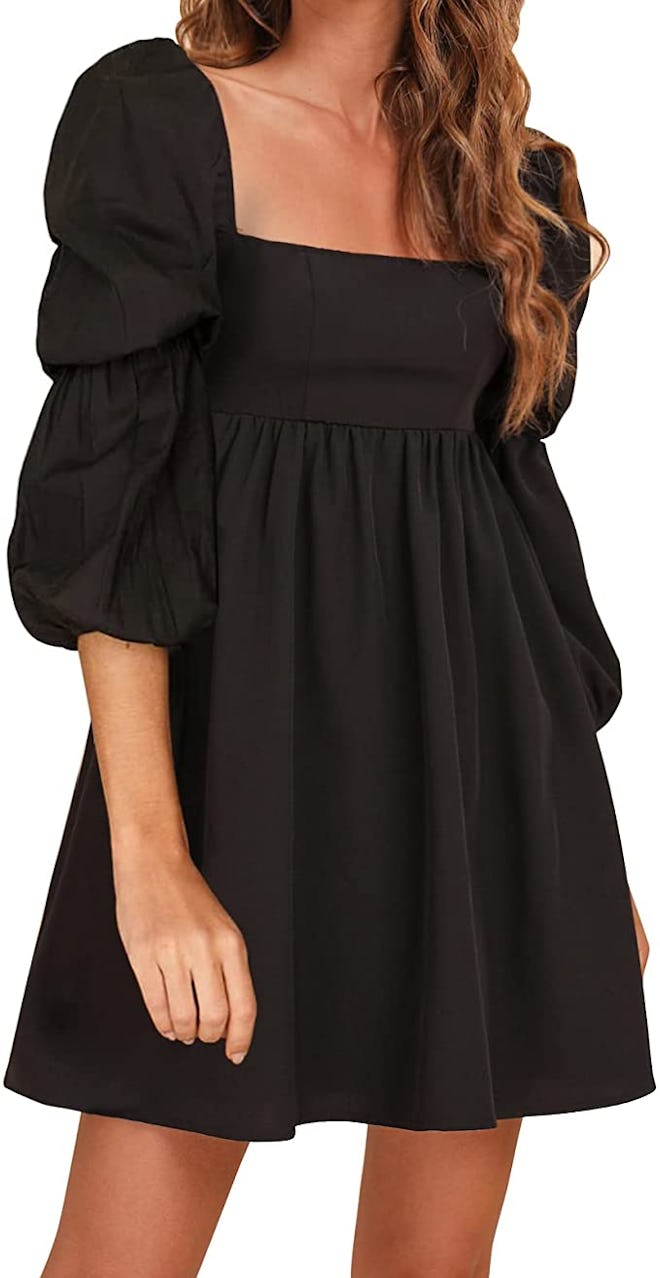 EXLURA Puff Sleeve A-Line Mini Dress