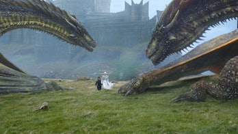 Daenerys Targaryen (Emilia Clarke) approaches her dragons in Game of Thrones Season 7