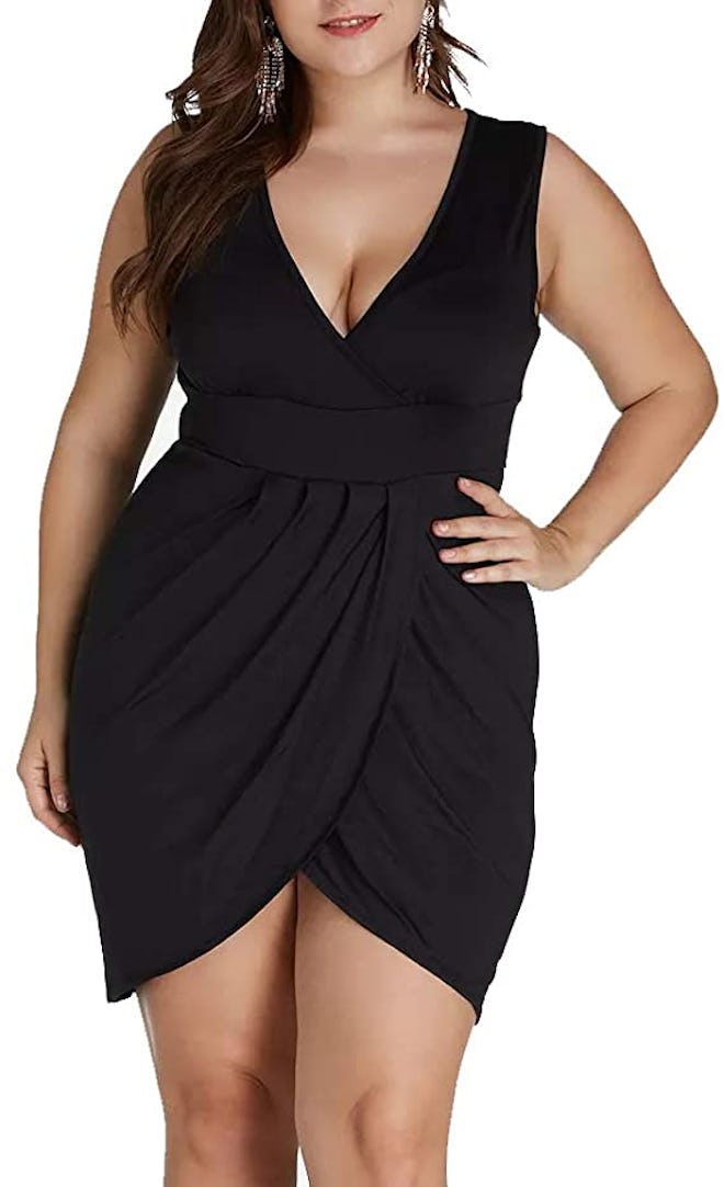 LAOLASI Sleeveless Deep V Neck Bodycon Wrap Dress