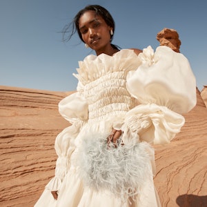 A puffy sleeve wedding dress from Loeffler Randall Spring 2023 collection.