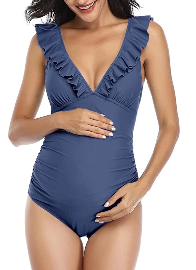 This maternity swimsuit is also easy to nurse in after birth.