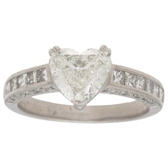 Vintage Heart and Princess Cut Diamond Engagement Ring