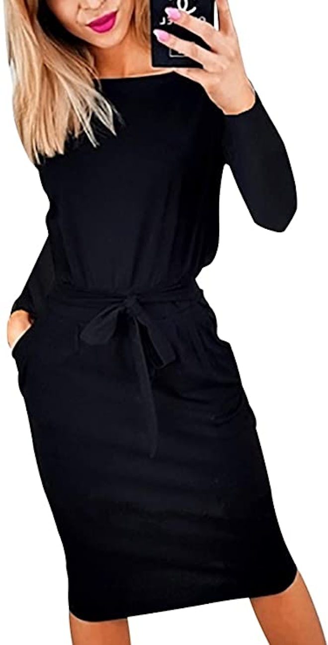 PRETTYGARDEN Long Sleeve Belted Bodycon Dress