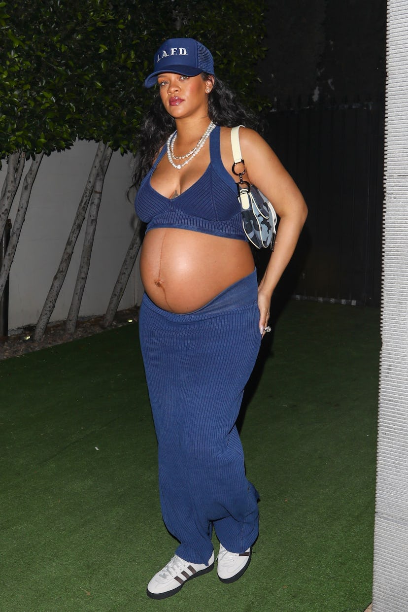 Pregnant Rihanna leaving after a solo dinner at Nobu in Los Angeles.
