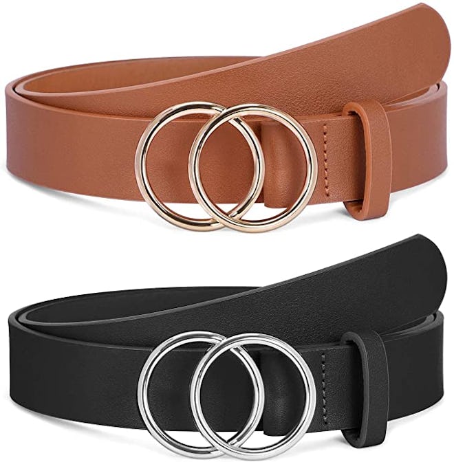 SANSTHS Faux Leather O-Ring Belt (2-Pack)