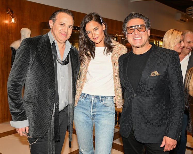 Katie Holmes with what goes around comes around co-owners Seth Weisser and Gerard Maione