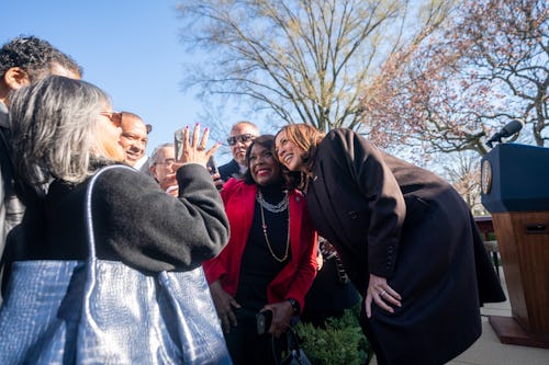 At Vice President Kamala Harris' house, she hosted local leaders for a Women's History Month celebra...
