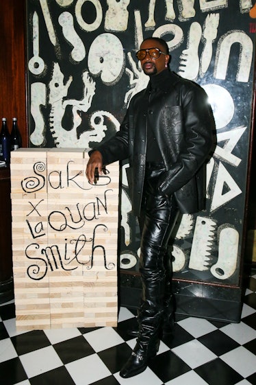 LaQuan Smith at the Saks party wearing all black leather 