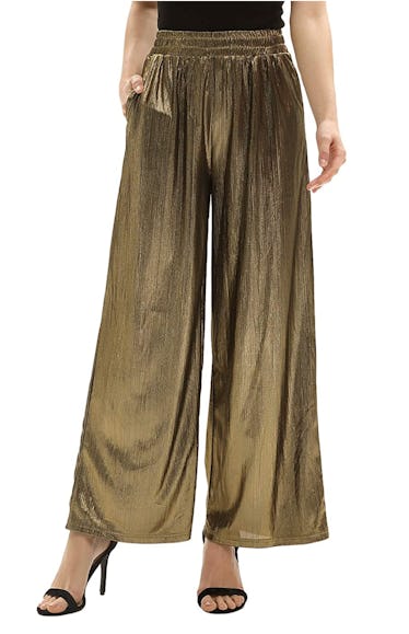 GRACE KARIN Women’s Casual Loose Elastic Shiny Pocket Wide Leg Pants Trousers