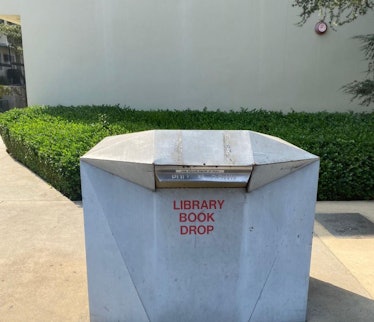 The 52 Walker Library book drop-off box