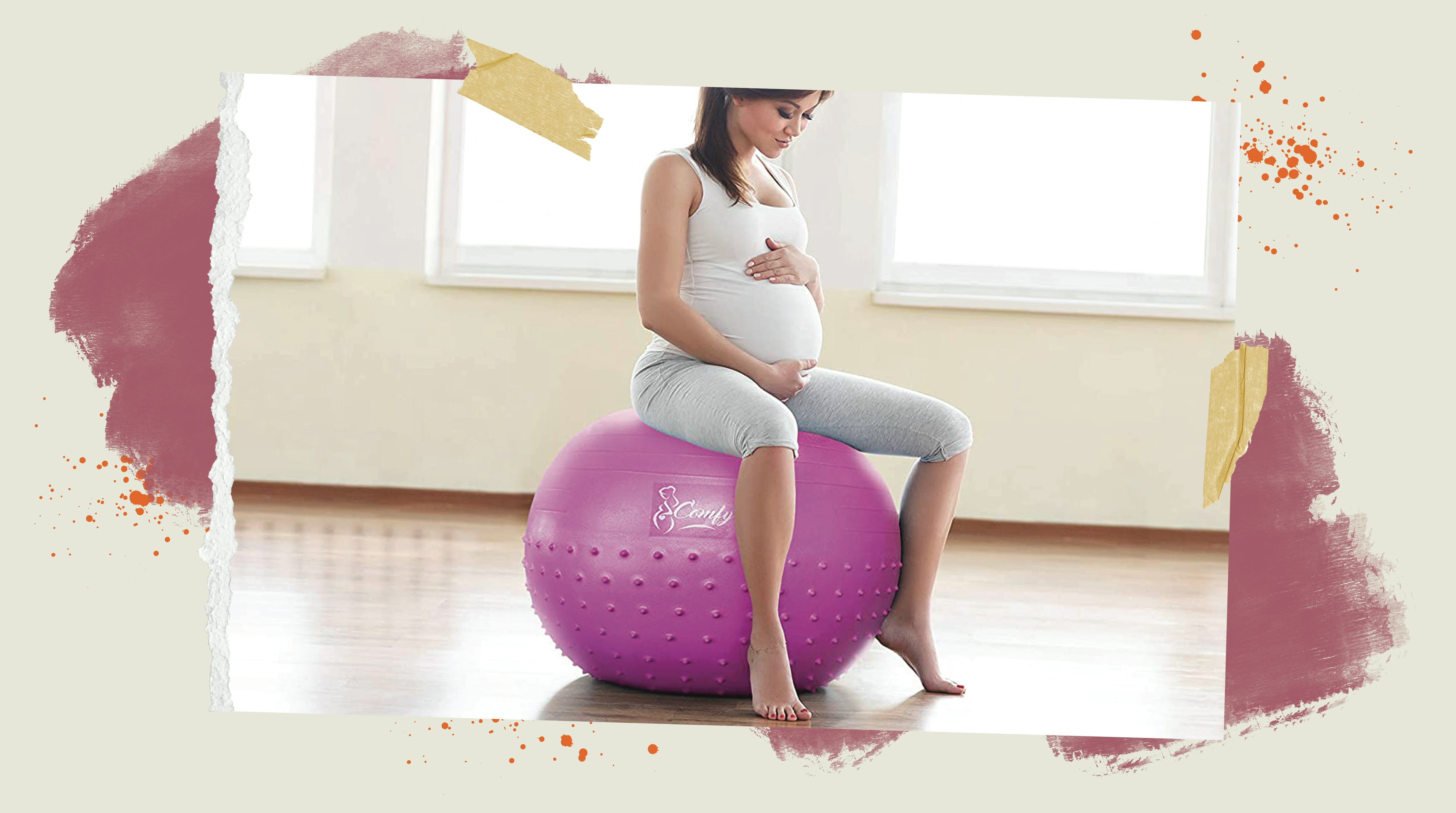 Pregnant woman using the best birthing ball