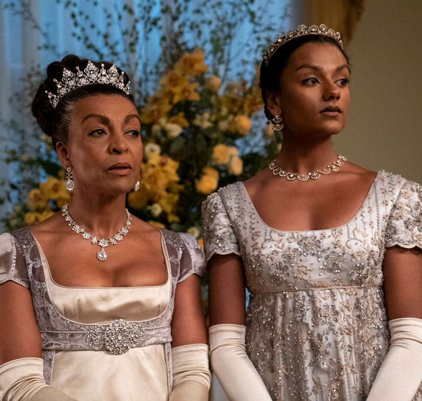 'Bridgerton' fashion looks worn by Simone Ashley and Adjoa Andoh in Bridgerton, Season 2.