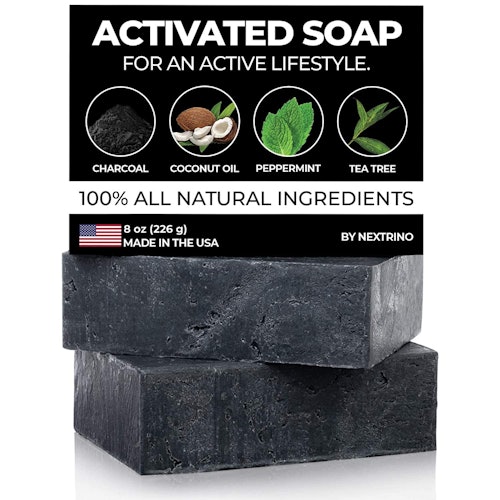 Nextrino Activated Charcoal Tea Tree Soap with Peppermint (2-Pack)