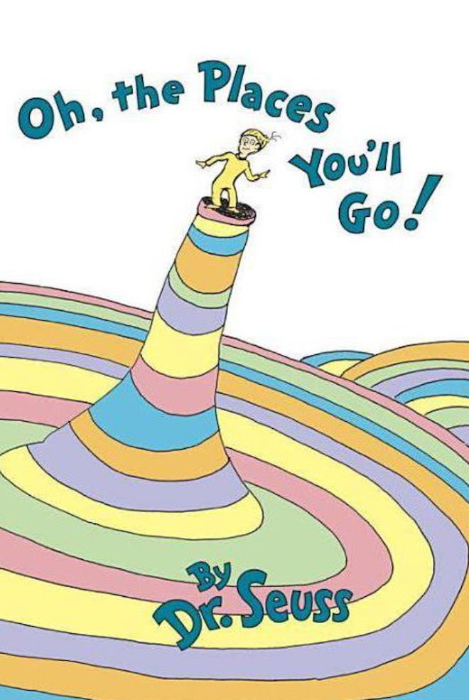 Kindergarten graduation gift ideas; cover art for "Oh The Places You'll Go"