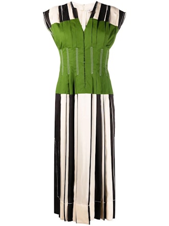 Pleated Colour-Block Midi Dress Tory Burch