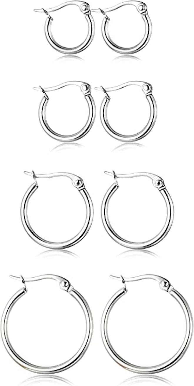ORAZIO Stainless Steel Hoop Earrings Set (4-Pairs)