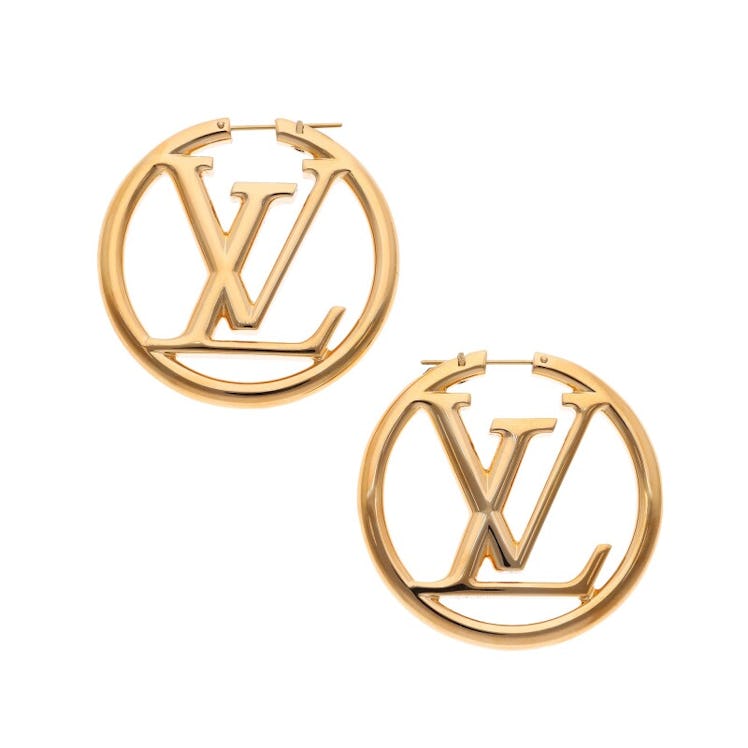 Louis Vuitton Gold Metal LV Louise Hoop Earrings