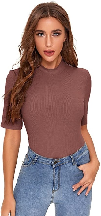 SheIn Mock Neck Ribbed Knit Tee