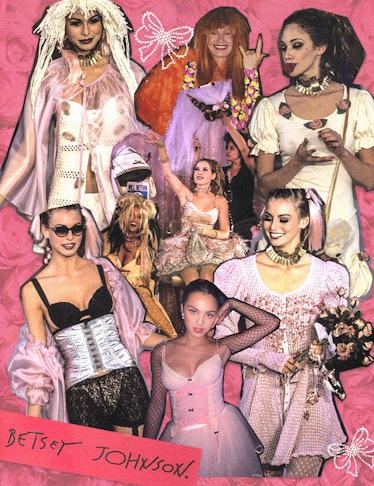 A collage of Betsey Johnson's designs on models