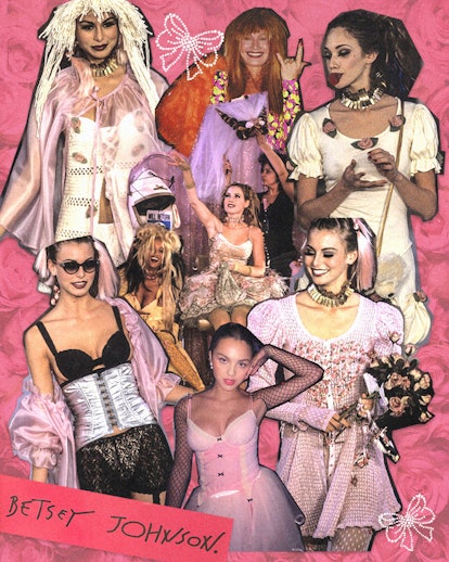 A collage of Betsey Johnson's designs on models
