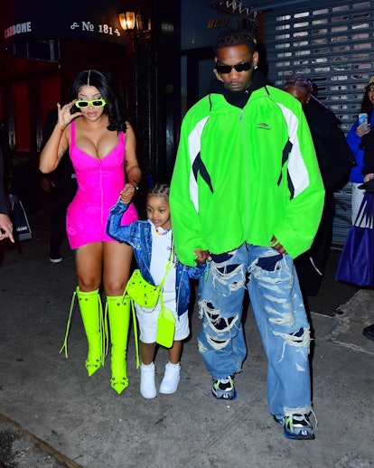 Cardi B, Offset and Kulture match in neon green outfits