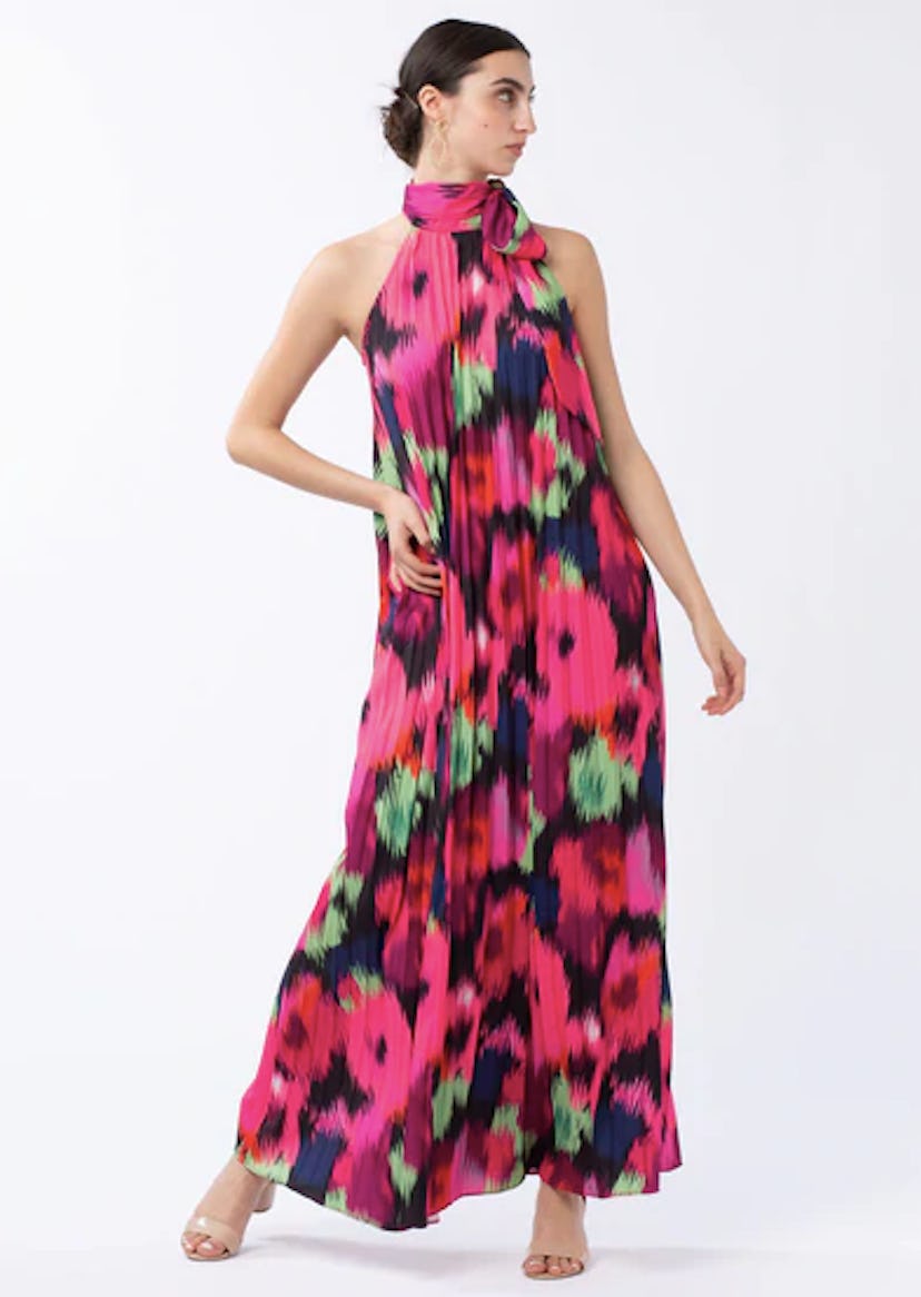 POPPY PLEATED GOWN IKAT ROSES