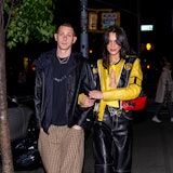 Marc Kalman and Bella Hadid walking in New York City