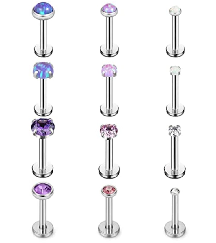 Ruifan Opal Stainless Steel Stud Earrings (12 Pieces)