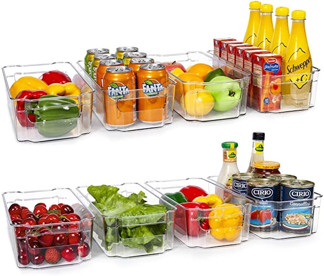 Clear organizer bins help you see everything you have in stock in your fridge.