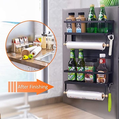 Need more counterspace? Get spices, paper towels, and other small items organized in this magnetic f...