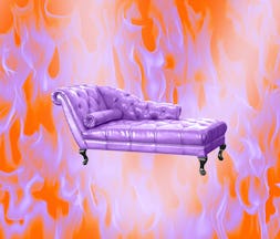 Purple sofa on a purple and orange background