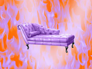 Purple sofa on a purple and orange background
